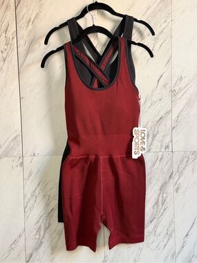 NWT Bundle of 2 Love & Sports Ribbed Crisscross Racerback Biker Short Rompers S